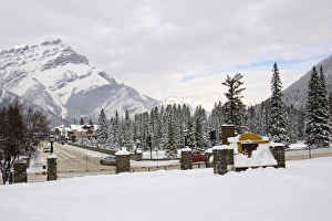 Canada, Banff, Snowy town of Banff with Mt. Norquay backdrop Canada, Banff, Snowy town of Banff with Mt. Norquay backdrop