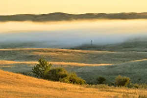 Canada, Saskatchewan, Beechy. Fog over prairie at sunrise Canada, Saskatchewan, Beechy. Fog over prairie at sunrise
