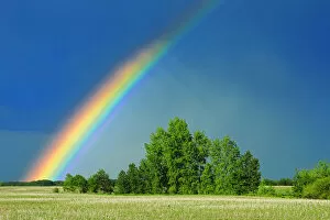 Images Dated 6th June 2010: Canada, Saskatchewan, Wroxton. Rainbow over grassland
