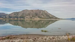 Alaska Highway Collection: Canada, Yukon. Still water of Lake Kluane reflects Sheep Mountain on the Alaska Highway