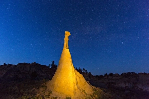 Caprock lit by flashlight in the Missouri River Breakns National Monument, Montana, USA Caprock lit by flashlight in the Missouri River Breakns National Monument, Montana, USA
