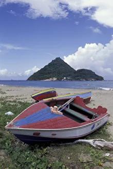 CARIBBEAN, Grenada Colorful fishing boats on beach CARIBBEAN, Grenada Colorful fishing boats on beach