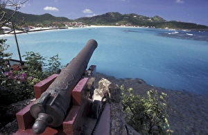 CARIBBEAN, Saint Barts Cannon aiming into Bay of St. Jean CARIBBEAN, Saint Barts Cannon aiming into Bay of St. Jean