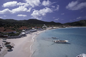 CARIBBEAN, Saint Barts Resort on bay, fishing boats CARIBBEAN, Saint Barts Resort on bay, fishing boats