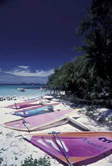 CARIBBEAN, Saint Barts Windsurfers laying on beach CARIBBEAN, Saint Barts Windsurfers laying on beach