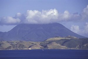 CARIBBEAN, St. Kitts Off shore view of Mount Liamuiga CARIBBEAN, St. Kitts Off shore view of Mount Liamuiga
