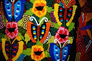 Central America, Panama, Panama Province, Panama City, Handicraft Market. Kuna indian mola Central America, Panama, Panama Province, Panama City, Handicraft Market. Kuna indian mola