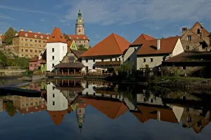 Chateau tower, Vltava River, Cesky Krumlov, Bohemia, Czech Republic Chateau tower, Vltava River, Cesky Krumlov, Bohemia, Czech Republic
