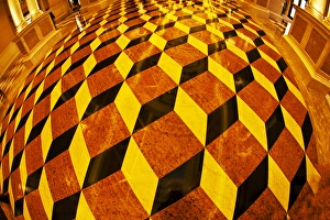 China; Macau; Inside of the Venetian Hotel with the floor of squares and people in motion China; Macau; Inside of the Venetian Hotel with the floor of squares and people in motion