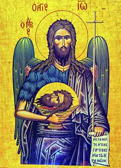 Christ Angel John the Baptist Head Golden Icon Saint Georges Greek Orthodox Christ Angel John the Baptist Head Golden Icon Saint Georges Greek Orthodox