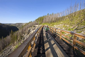 Chuck Haney rides across trestle in Myra Canyon on the Kettle Valley Railway bike Chuck Haney rides across trestle in Myra Canyon on the Kettle Valley Railway bike