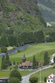 Church in Beautiful Flam; situated in the innermost part of the Sognefjord surrounded Church in Beautiful Flam; situated in the innermost part of the Sognefjord surrounded