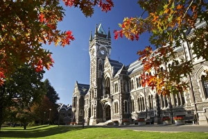 South Island Landmarks Prints: Clock Tower, Registry Building, University of Otago in Autumn, Dunedin, South Island