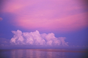 Reflections On The Water Surface Prints: Clouds and sunset over water