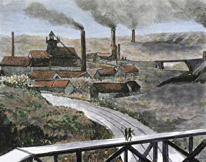 Prints of Coal mining. Herscheuse Mining. Quaregnon County. Belgium. Colored engraving from 1884 Images Dated 2011 June: Coal Mining Print: Herscheuse Mine, Quaregnon County, Belgium
