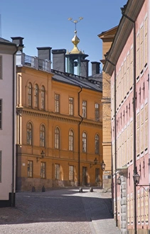 Cobble stone street with old houses on Riddarholmen. Stockholm. Sweden, Europe Cobble stone street with old houses on Riddarholmen. Stockholm. Sweden, Europe