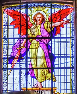 Colorful Archangel Uriel Stained glass Cathedral Puebla, Mexico Colorful Archangel Uriel Stained glass Cathedral Puebla, Mexico