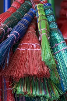 Colorful Brooms for sale by street vendor, Alexandria Egypt Colorful Brooms for sale by street vendor, Alexandria Egypt