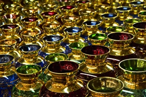 Colorful and Golden glass cups on display and for sale Venice Italy Colorful and Golden glass cups on display and for sale Venice Italy