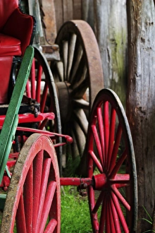 Colorful wagon wheels Pioneer Homestead at Oconoluftee Visitor Center Colorful wagon wheels Pioneer Homestead at Oconoluftee Visitor Center