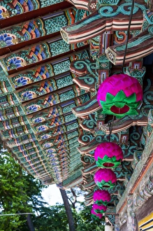 Coloured wooden roof in the Bulguksa temple, Unesco world heritage sight Gyeongju Coloured wooden roof in the Bulguksa temple, Unesco world heritage sight Gyeongju