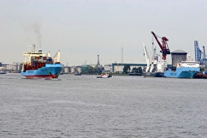 Container ships at the Port of Rotterdam, Netherlands Container ships at the Port of Rotterdam, Netherlands