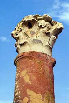 Corinthian capital at Interior garden of House Of Hunt, Bulla Regia Archaeological Site Corinthian capital at Interior garden of House Of Hunt, Bulla Regia Archaeological Site