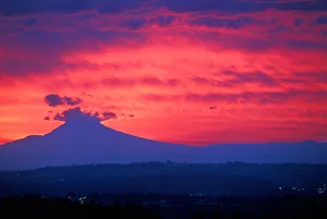 Deep red sunrise and explosion-like clouds over Mt Hood, Oregon Deep red sunrise and explosion-like clouds over Mt Hood, Oregon