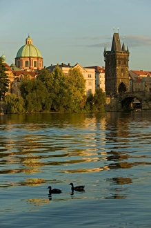 Dome of the Church of Saint Francis, Old Town Bridge Tower, and Charles Bridge across Dome of the Church of Saint Francis, Old Town Bridge Tower, and Charles Bridge across