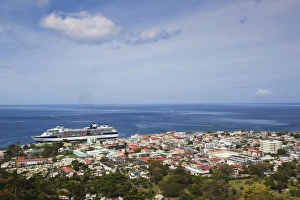 Dominica, Roseau, elevated town view with cruiseship Dominica, Roseau, elevated town view with cruiseship