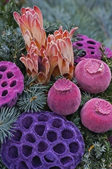 Dried flower arrangement decorating grave site, Appenzeller, Switzerland Dried flower arrangement decorating grave site, Appenzeller, Switzerland