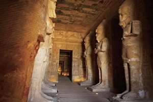 Egypt, Abu Simbel, The Greater Temple, Statues line the entrance inside the Temple Egypt, Abu Simbel, The Greater Temple, Statues line the entrance inside the Temple