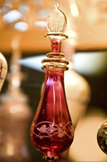 Egypt, Aswan. Intriguing blown glass perfume bottles at a perfumery visited on a Egypt, Aswan. Intriguing blown glass perfume bottles at a perfumery visited on a