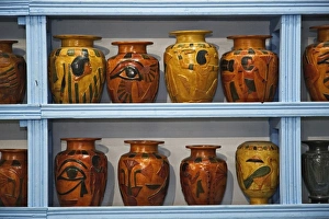 Egyptian vases for sale in souvenir store, Luxor, Egypt Egyptian vases for sale in souvenir store, Luxor, Egypt