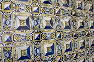 Elaborate tile wall in Church of San Francisco and monastery, famous for its catacombs and library Elaborate tile wall in Church of San Francisco and monastery, famous for its catacombs and library