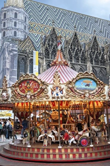 Europe, Austria, Vienna, carousel, St. Stephens Cathedral Europe, Austria, Vienna, carousel, St. Stephens Cathedral