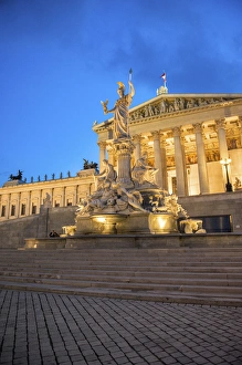 Europe, Austria, Vienna, Parliament building, Ringstrasse, twilight Europe, Austria, Vienna, Parliament building, Ringstrasse, twilight