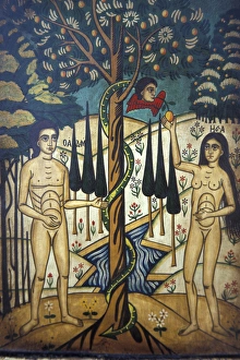 Europe, Bulgaria Adam and Eves Temptation, Bulgarian traditional sacred art style Europe, Bulgaria Adam and Eves Temptation, Bulgarian traditional sacred art style