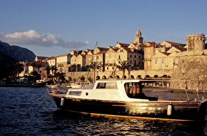 Europe, Croatia, Dalmatia, Korcula. Fishing boat at sunset Europe, Croatia, Dalmatia, Korcula. Fishing boat at sunset