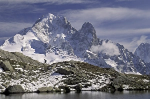 Europe, France, Chamonix Region, French Alps Hiker, Les Drus, Lac Blanc Europe, France, Chamonix Region, French Alps Hiker, Les Drus, Lac Blanc