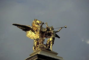 Europe, France, Paris Statue on Alexandre III Bridge Europe, France, Paris Statue on Alexandre III Bridge