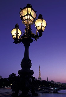Europe, France, Paris, Streetlamp, Pont Alexandre III, Eiffel Tower in background Europe, France, Paris, Streetlamp, Pont Alexandre III, Eiffel Tower in background