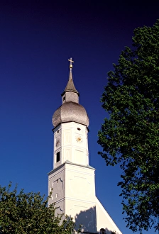 Europe, Germany, Bavaria, Bad Bayersoien. Church steeple Europe, Germany, Bavaria, Bad Bayersoien. Church steeple