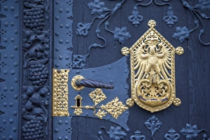 Europe, Germany, Hessen, Frankfurt, Weihnachtsmarkta, City Hall door, detail Europe, Germany, Hessen, Frankfurt, Weihnachtsmarkta, City Hall door, detail