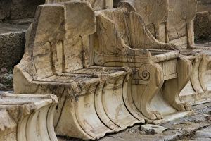 Europe, Greece, Athens, Acropolis. Stone seats in the ancient Theater of Dionysos Europe, Greece, Athens, Acropolis. Stone seats in the ancient Theater of Dionysos