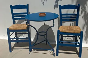 Europe, Greece, Dodecanese Islands, Kos: table and chairs Europe, Greece, Dodecanese Islands, Kos: table and chairs