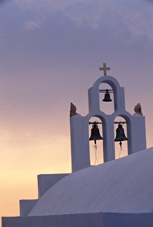 Europe, Greece, Santorini. Belltower at sunrise Europe, Greece, Santorini. Belltower at sunrise