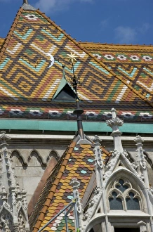Europe, Hungary, Budapest, Castle district, detail of Matthias Church, tile roof Europe, Hungary, Budapest, Castle district, detail of Matthias Church, tile roof