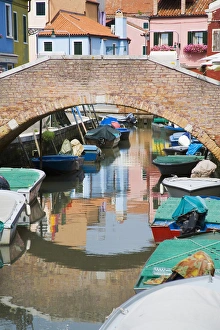 Europe, Italy, Burano, Island of Burano, Colorfull Burano City Homes Reflecting in Europe, Italy, Burano, Island of Burano, Colorfull Burano City Homes Reflecting in