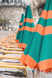 Europe, Italy, Campania (Amalfi Coast) POSITANO: Beach Umbrellas / Spiaggia Grande Europe, Italy, Campania (Amalfi Coast) POSITANO: Beach Umbrellas / Spiaggia Grande